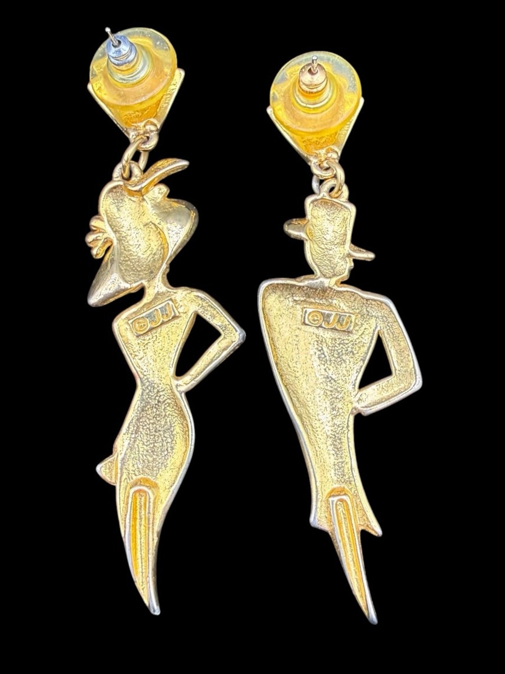 Vintage Jonette Jewelry Gold-Tone Art Deco Couple Drop Earrings - Picture 4 of 6